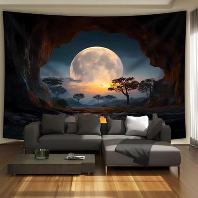 Inspire Essentials Tranquil Moon Forest Cave Tapestry Aesthetic Wall Hanging Nature Decor 110.24 X 70.87 In