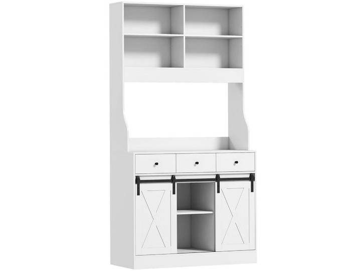 Homcom Küchenschrank, Hochschrank mit Arbeitsplatte, Buffetschrank mit Schiebtüren, Weiß, 40x180x93.5 cm, Esszimmer, Anrichten, Buffetschränke