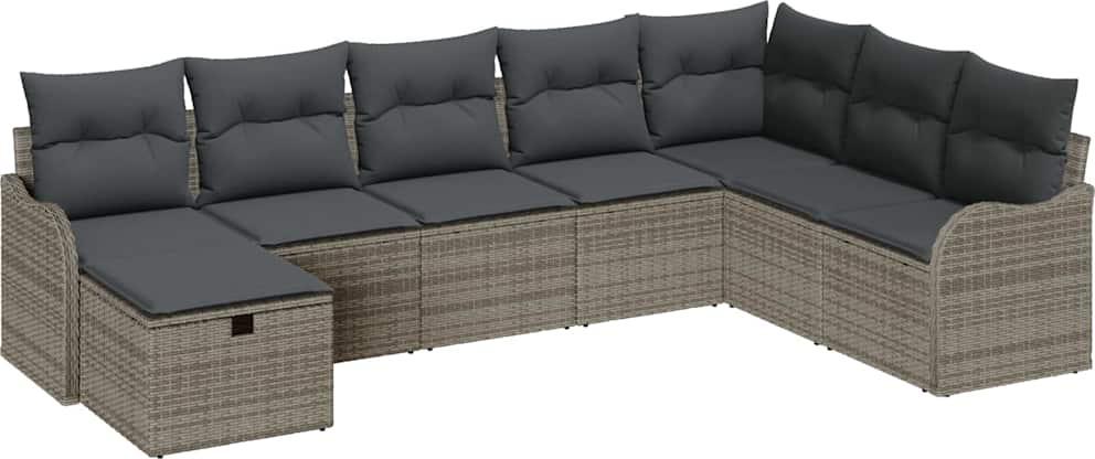 Gartenmöbel-Set, modulares Outdoor-Sofa mit Stauraumfächern, Poly-Rattan, UV-beständig, wetterfest, 8-Sitzer, höhenverstellbarer Gartentisch, Grau