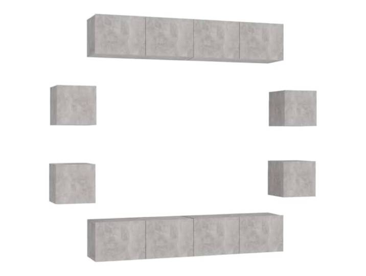 Makastle TV Schrank Set 8-TLG. Betongrau Holzwerkstoff
