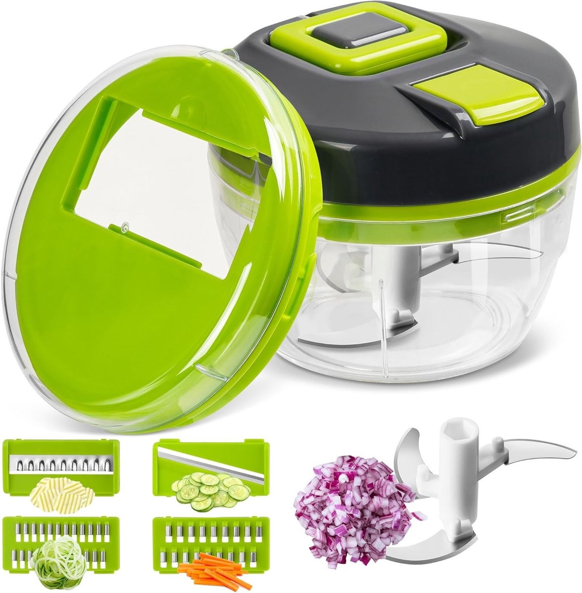 5-in-1 Uienhakker en Multi-Chopper Keukenhulp voor Snijden, Raspen en Hakken