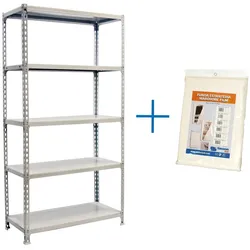 SimonRack Metallregal, 1800x900x400 mm, 5 Ebenen, Metallboden, 180 kg Biegepunkt, Schutzhülle enthalten, Weiss - Simonclick