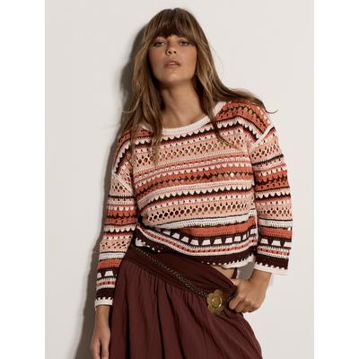Strickpullover APRICOT "Gestreiftes Oberteil", Damen, Gr. S (36), orange, Strick, Obermaterial: 60% Baumwolle CO. 40% Polyacryl PAN., gemustert, Keine Angabe, Pullover Strickpullover, in Häkelstrick