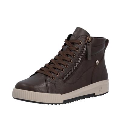 Schnürboots RIEKER, Damen, Gr. 37, Textil, braun, Glattleder, Schuhe Schnürboots, Stiefelette, High Top Sneaker, Freizeitboots mit Reißverschluss, Topseller
