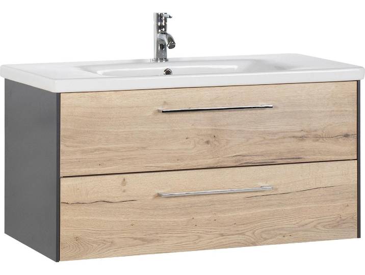 Waschtisch SAPHIR 3400 , grau (anthrazit, eiche struktur, anthrazit matt), B:100cm H:52cm T:43,8cm, Waschtische, Waschtisch, Breite 100 cm