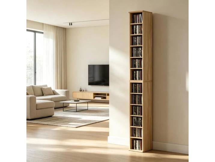 Meuble de rangement CD - Lot de 2 - 12 compartiments - Capacité 204 CD - Chêne - Panneaux de particules