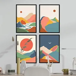 POSTER Set mit 4 buntes Bergketten und Flüssen, A3 Rahmenlos