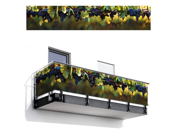 MuchoWow Balkon-Sichtschutz Trauben - Wein - Natur - Grün, Weinrot, Kunststoff, Rechteckig, 500x100 cm, Sonnenschutz, Sichtschutz