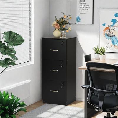 Homy Casa Black 3-Drawer Mobile File Cabinet Lock and Wheels