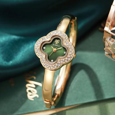 Fusion Finds Luxury Women's Bracelet Watch With Flower Dial Elegant Luxury Quartz Watch For Women golden Green