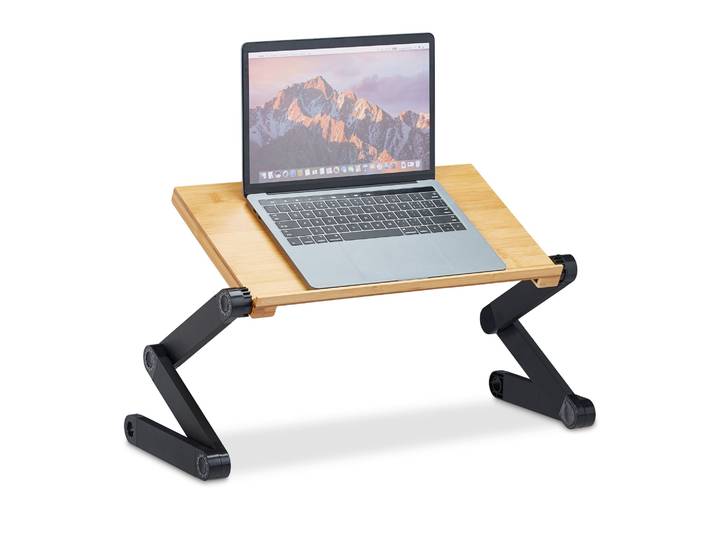 Laptopständer Bambus Aluminium Hellbraun-Schwarz