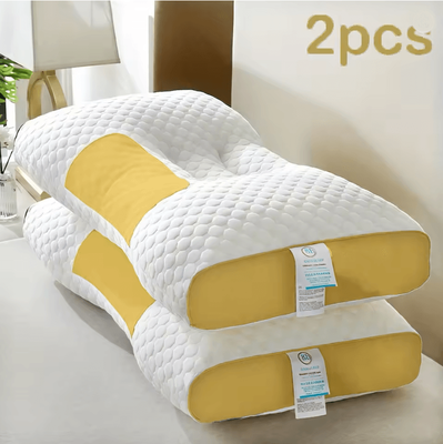 Inspire Essentials CloudRest Ergonomic Knitted Neck Protection Pillow Breathable Moisture Absorption Sleep Pillow 2pcs Yellow