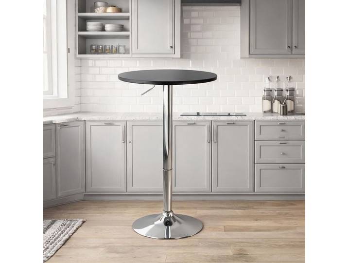 Table de bar ronde à hauteur réglable plateau tournant 360° en MDF et acier noir Ø61 cm usage intérieur