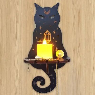Smart Shopping Spot Wooden Wall Shelf Candle Holder Elegant Handcrafted Stone Wall Shelf For Home Decoration cat