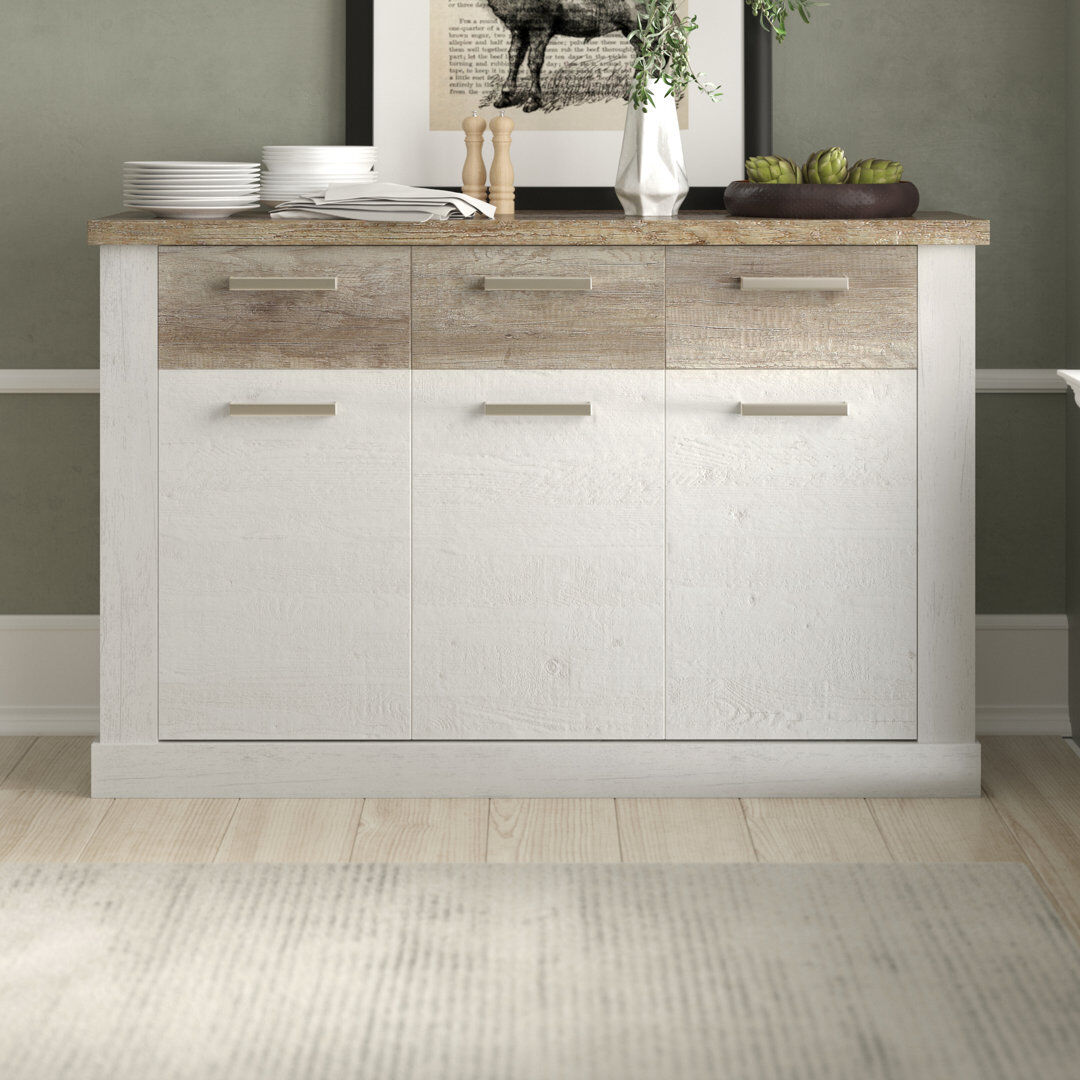 Gracie Oaks Nuzzo 140.8 cm W Sideboard Oak;Pinia White 90.3cm H X 140.8cm W X 41.3cm D