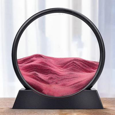 Inspired Living "Deep Sea Moving Sand Art Picture Round Glass 3D Sandscape In Motion Frame (7"" 12"") red 7 Inch"