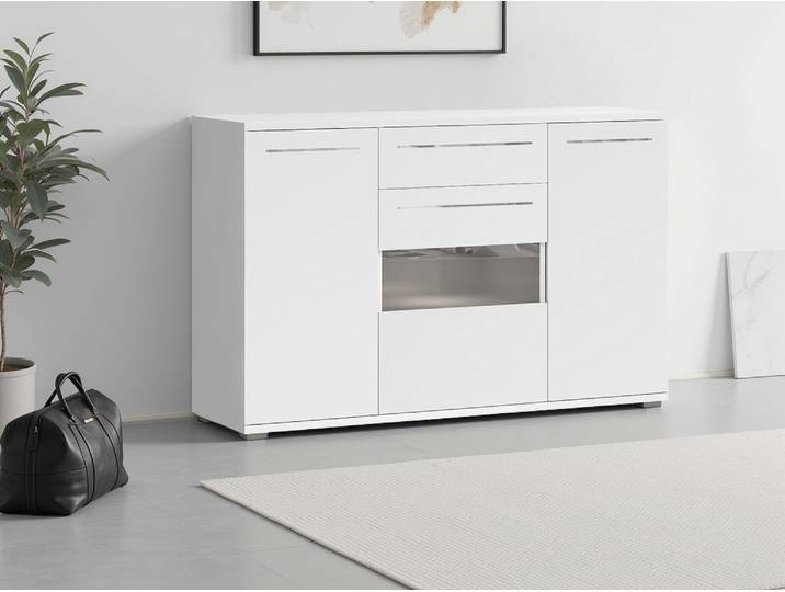 Kommode GOODPRODUCT Piano , weiss (weiß hochglanz), B:150cm H:97,4cm T:45,2cm, Holzwerkstoff, Sideboards, Kommode, UV lackiert, Soft-Close Funktion