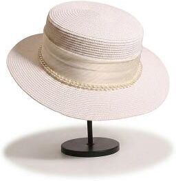 LightInthebox Women's Flat Top Straw Boater Hat, Pearl Trim Summer Sun Hat, Multiple Colors, Elegant Wide Brim Vacation Beach Hat for Travel, Resort, Garden Party Daily Wear