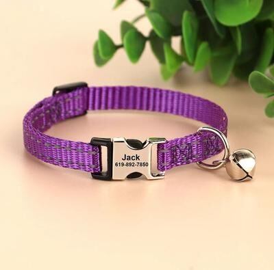Uplift Essentials Customized Personalized ID Safety Cat Collar With Engraved Nameplate 029 Deep Purple