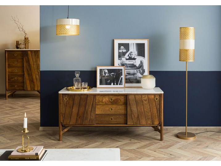Sideboard Mango 140x45x65 braun geölt / echter Marmor LOS ANGELES #08
