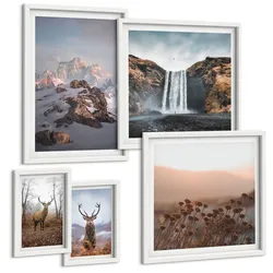 BILDER SET 5er Set - 50x50 cm & 20x30 cm & 40x60 cm Weißer Rahmen - Urlaub Palmen Wasserfall