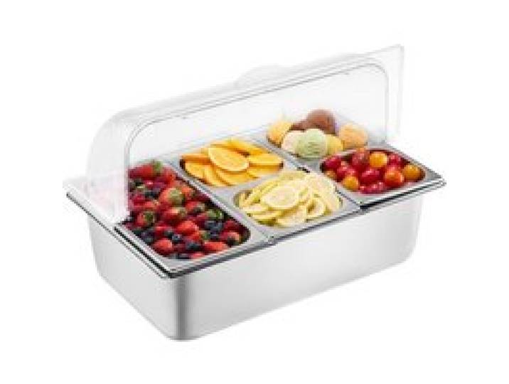 VEVOR Saladette Réfrigérée à Poser avec 5 Plateaux de Service en Acier Inoxydable, Vitrine Réfrigérée Comptoir avec Couvercles Transparents et 3 Bacs à Glaçons, pour Restaurant Hôtel Cuisine Fête