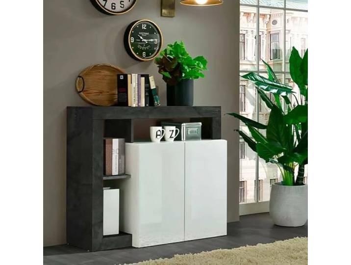 Dmora Modernes Sideboard mit 2 Türen und Regalen, Wohnzimmer-TV-Ständer, Küchenbuffet, Made in Italy Sideboard, 108x42xh93 cm, Farbe Weiß und Oxid