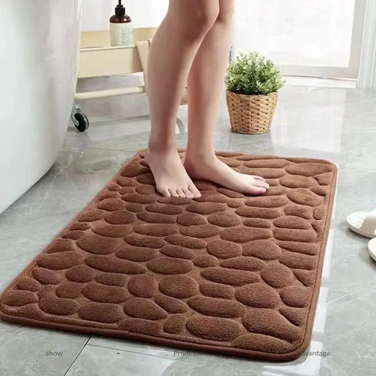 Bruine antislip badmat met 3D-effect, machinewasbaar en sneldrogend