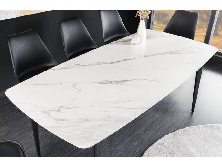 Design Esstisch MILANO 160cm weiß Keramik marmoriert schwarze Metallbeine rechteckig Esszimmertisch