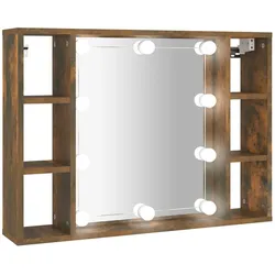Helloshop26 - Spiegelschrank mit LED-Beleuchtung 76 x 15 x 55 cm geräucherte Eiche 02_0006662
