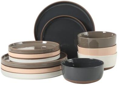 Gibson Elite Northrock Stoneware Dinnerware Set, 16-Piece Service for 4 - Assorted Colors with Hand-Painted Terracotta Base