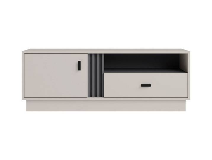 Deine Möbel 24 TV-Schrank ALL 5 Lowboard Fernsehtisch TV Bank TV Tisch Fernseher Tisch TV Möbel (Set, 2-St., Modern) Anthrazit Lamellen Eiche 125 cm breit