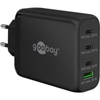 USB-C PD Multiport-Schnellladegerät 100 Watt schwarz, 1x USB-A QC, 3x USB-C PD, GaN-Technologie