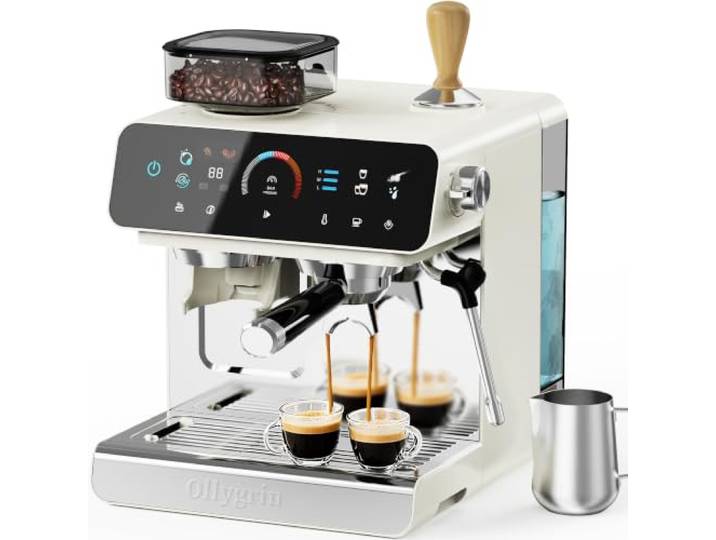Ollygrin Halbautomatische Espressomaschine mit Milchaufschäumer, Siebträger Kaffeemaschine aus Edelstahl, kompakte Espressomaschine für Cappuccino und Latte Macchiato