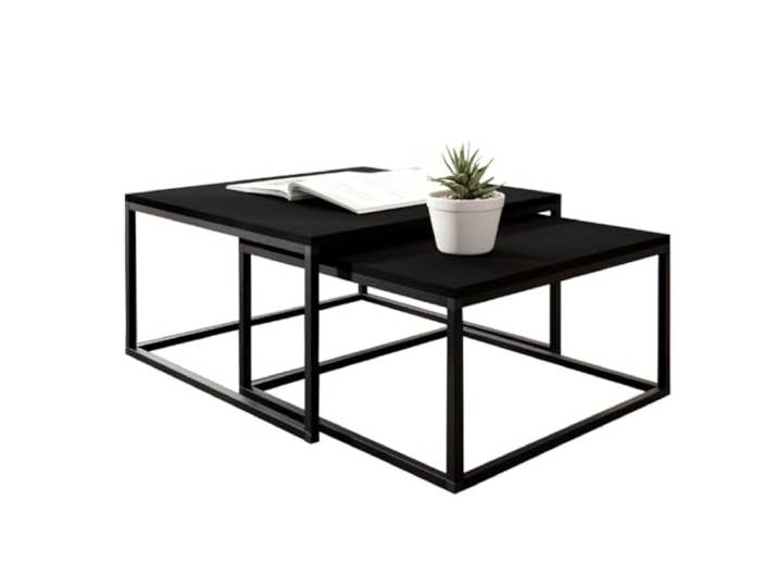 KIER FURNITURE Couchtisch 2er Set, LOFTI 75x75/65x65 cm, Schwarz Vielseitiges Sofa mit Schlaffunktion für Wohn- oder Gästezimmer, bequem als Sitzplatz und Schlafmöglichkeit