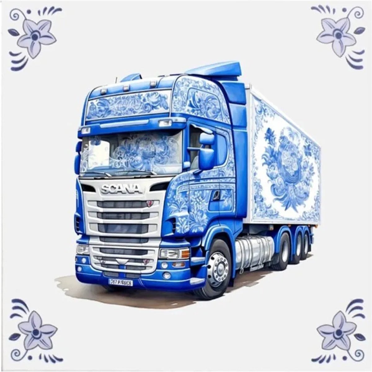 Delfts blauw wandbord Scania design
