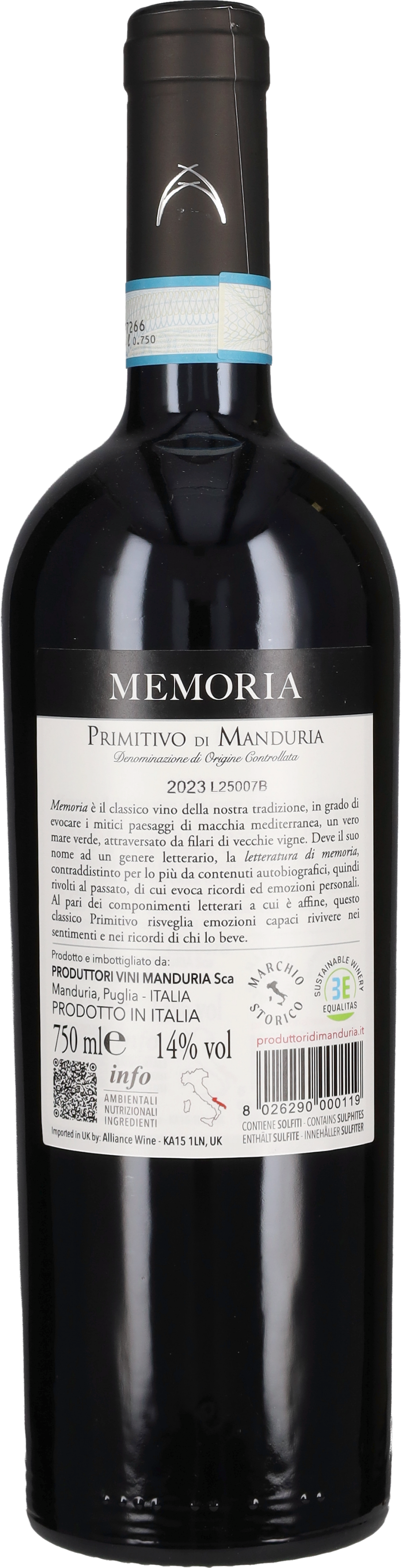 Primitivo di Manduria 'Memoria' Produttori di Manduria 2024