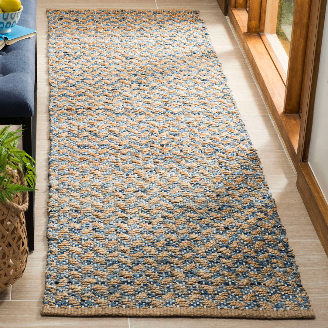 Blue Elephant Reinheimer Handwoven Flatweave Jute/Sisal Blue/Natural Area Rug Tan;Blue Runner 69 x 244 cm