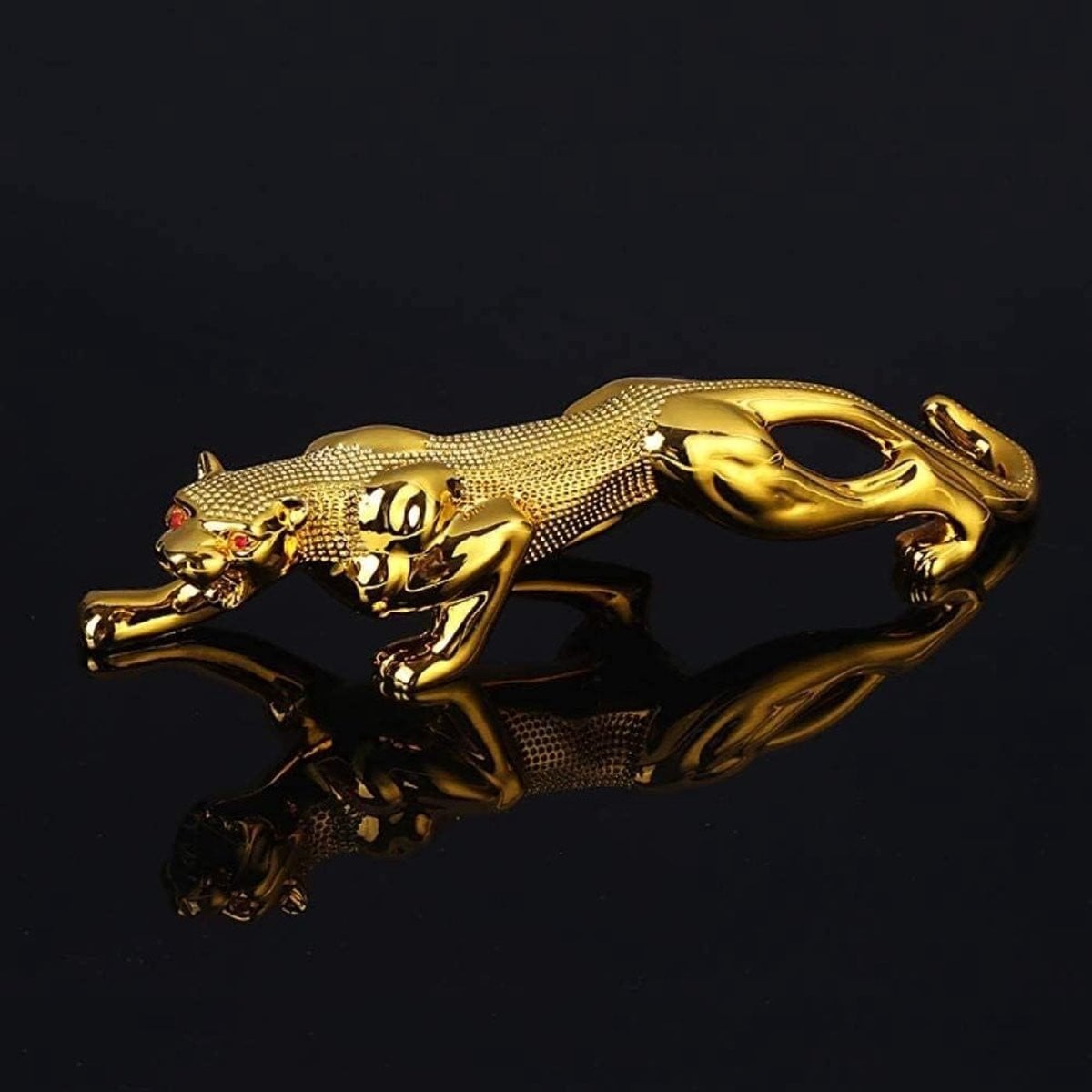 Handgemaakt goudkleurig luipaard sculptuur - Panter beeldje voor kast decoratie - Lengte: 26 cm