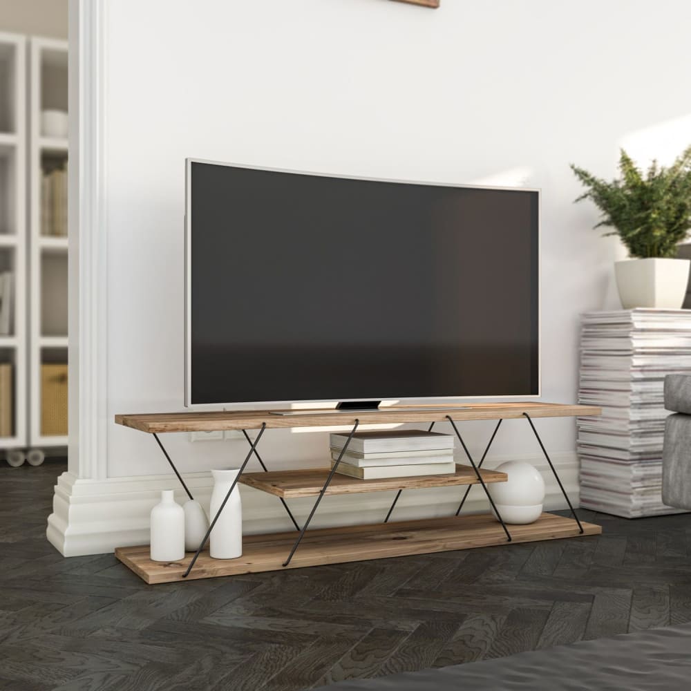 Toilinux Meuble TV de style industriel marron Marron 120x33x30cm