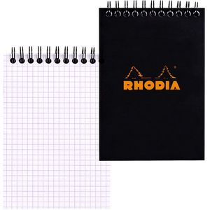 Rhodia Notizblock 135009C, schwarz, A6, kariert, 80 g/m², mit Spiralbindung, 80 Blatt / 160 Seiten