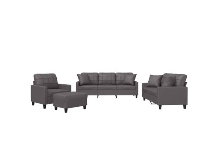 Todiikf 4-TLG Sofagarnitur mit Kissen Grau Kunstleder Couch Set Elegant gestaltetes Couch Set aus pflegeleichtem Kunstleder inklusive Hocker und Kissen für Ihr Wohnzimmer.