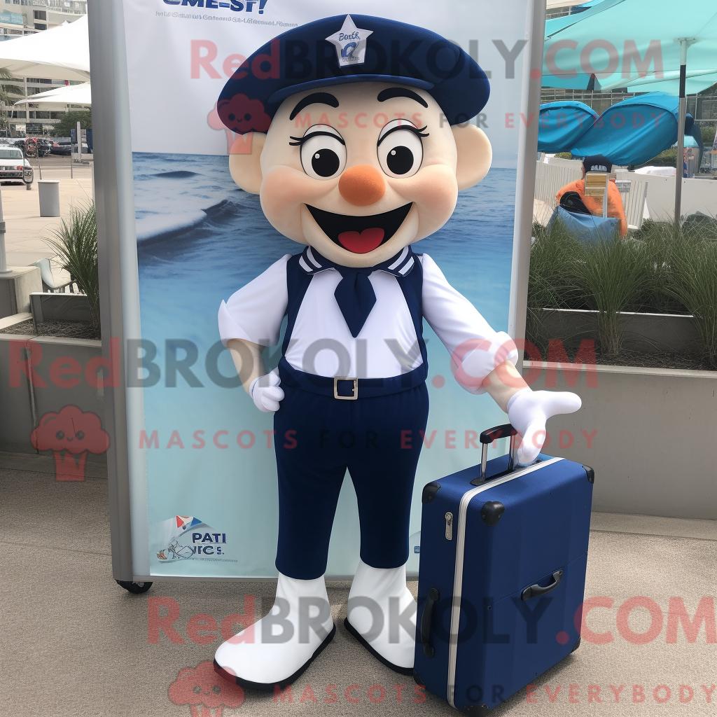 Maskottchen REDBROKOLY einer Zahnfee der Marine gekleidet in Caprihose und Aktentasche
