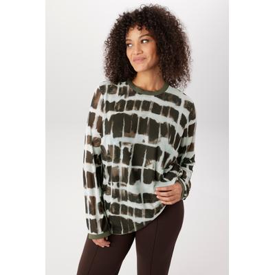 Langarmshirt ANISTON PLUS, Damen, Gr. 54, grün (khaki, hellblau, braun), Web, Obermaterial: 95% Polyester, 5% Elasthan. Futter: 100% Polyester, gemustert, figurumspielend hüftbedeckend, Rundhals, angesetztes Bündchen, Shirts Langarmshirt, aus sanft...