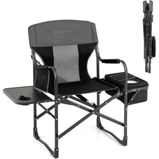 Costway Folding Camping Directors Chair with Cooler Bag and Side Table-Black