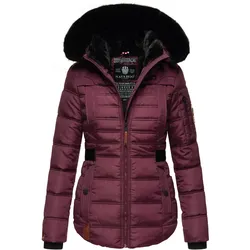 NAVAHOO Damen edler Winterjacke Kurzmantel mit abnehmbarem Kunstfellkragen Melikaa