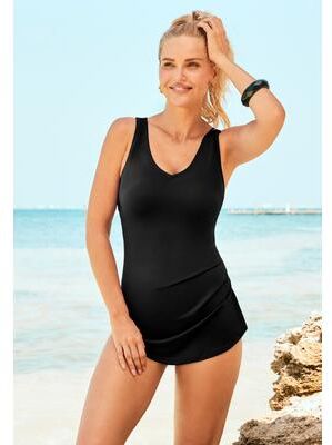 Plus Size Women's Sarong Front One Piece Swimsuit by Swimsuits For All in Black (Size 16)