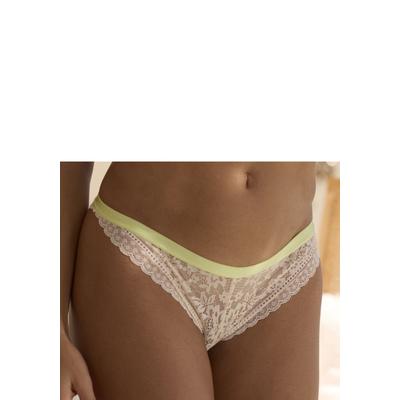 String VIVANCE BY LASCANA "Viola", Damen, Gr. 40/42, beige (puder, limone), Microtouch, Obermaterial: 86% Polyamid, 14% Elasthan, figurbetont, Unterhosen String, aus Spitze, mit anteilig recyceltem Polyamid