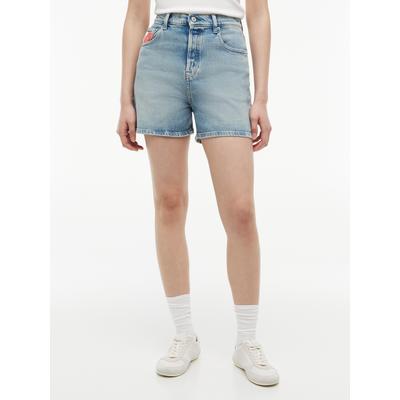 Jeansshorts TOMMY JEANS "MOM SHORT RWB CBF CJ6115", Damen, Gr. 30, N-Gr, blau (denim light), Denim/Jeans, Obermaterial: 99% Baumwolle, 1% Elasthan, unifarben, kurz, Jeans Jeansshorts, Baumwollmischung, Mom Fit, high rise