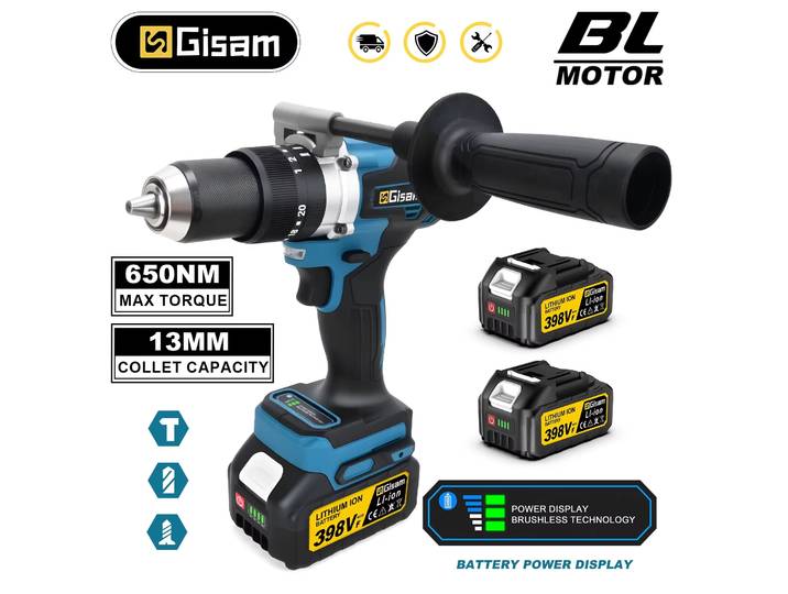 Gismis 650NM 13MM perceuse électrique sans brosse 20 + 3 couple perceuse à percussion sans fil tournevis électrique pour Makita 18V batterie broche